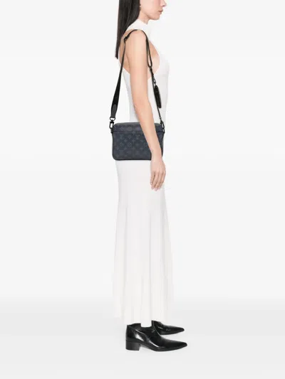 Pre-owned Louis Vuitton 2021-2025 Monogram Shadow Duo Messenger Crossbody Bag In Blue