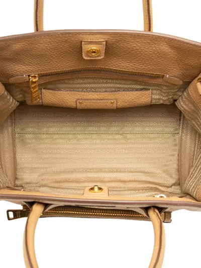 Pre-owned Prada 2000-2025 Vitello Daino Front Pocket Open Convertible Tote Satchel In Brown