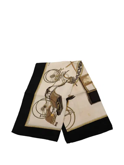 Pre-owned Hermes 20th Century Les Voitures A Transformation Silk Scarf 90 Scarves In White