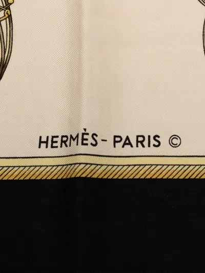 Pre-owned Hermes 20th Century Les Voitures A Transformation Silk Scarf 90 Scarves In White