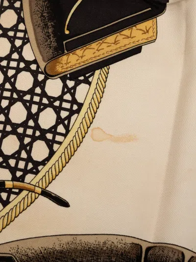 Pre-owned Hermes 20th Century Les Voitures A Transformation Silk Scarf 90 Scarves In White