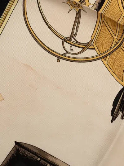 Pre-owned Hermes 20th Century Les Voitures A Transformation Silk Scarf 90 Scarves In White