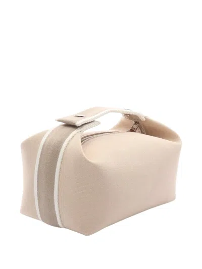 Pre-owned Hermes 2010-2025 Small Toile Bride A Brac Case Handbag In Brown