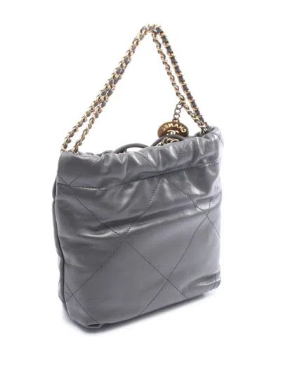 Pre-owned Chanel 2021-2025 Mini Lambskin 22 Handbag Satchel In Gray