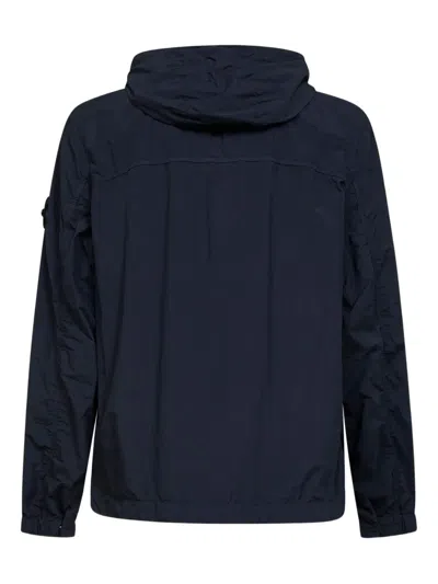 Stone Island Hooded Flap-pocket Jacket In Blue