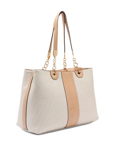 Liu •jo Monogram Logo Drummed Effect Tote Bag In Neutral