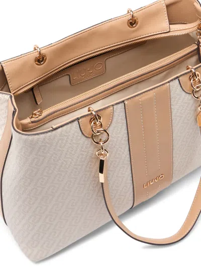 Liu •jo Monogram Logo Drummed Effect Tote Bag In Neutral