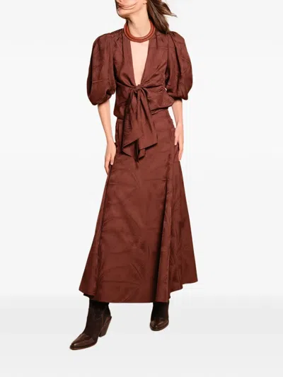 Johanna Ortiz Encanto De Isla Palm-jacquard Midi Skirt In Brown
