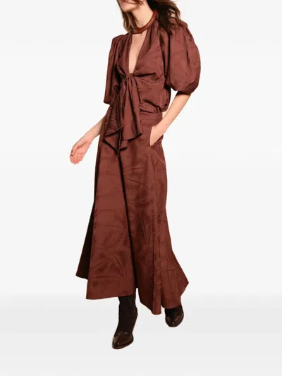 Johanna Ortiz Encanto De Isla Palm-jacquard Midi Skirt In Brown