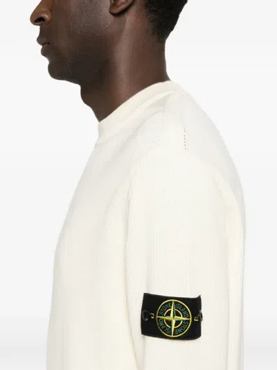 Stone Island Logo-patch Crew-neck Sweater In White