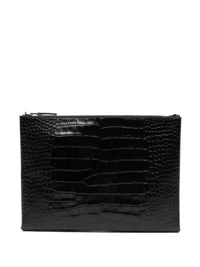 Tom Ford Textured Zip-closure Clutch Bag In Black