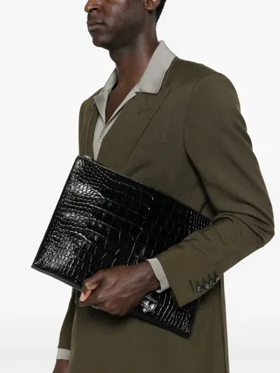 Tom Ford Textured Zip-closure Clutch Bag In Black