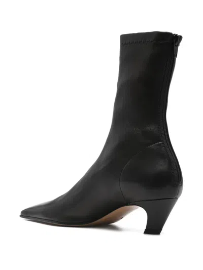 Khaite Arizona Leather Ankle Boots In Black