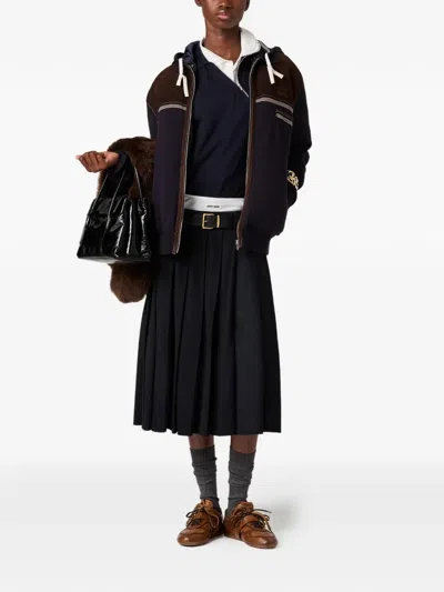 Miu Miu Cotton Polo Shirt With Asymmetric Metal Zip Detail In Blue