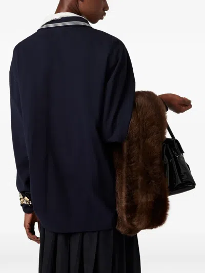 Miu Miu Cotton Polo Shirt With Asymmetric Metal Zip Detail In Blue