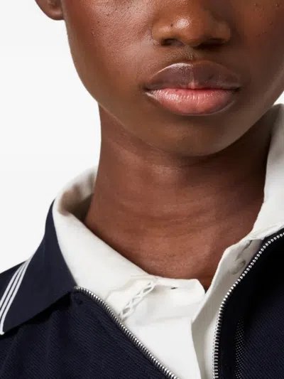 Miu Miu Cotton Polo Shirt With Asymmetric Metal Zip Detail In Blue