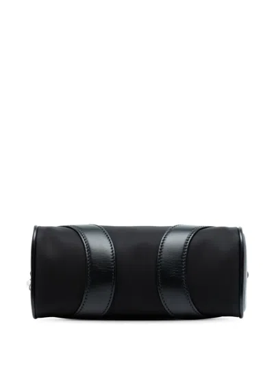 Pre-owned Prada 2000-2025 Soft Calf Trimmed Tessuto Bowling Crossbody Bag In Black