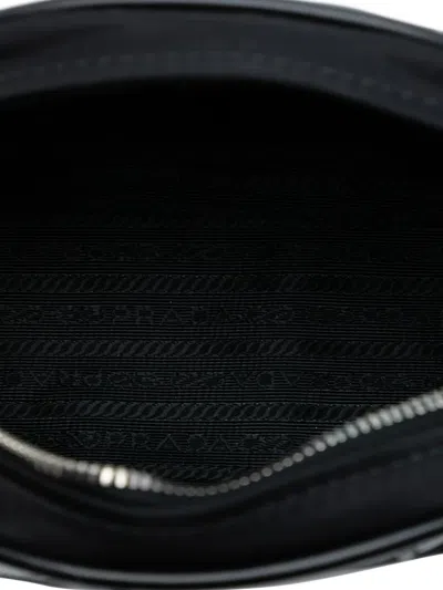 Pre-owned Prada 2000-2025 Soft Calf Trimmed Tessuto Bowling Crossbody Bag In Black