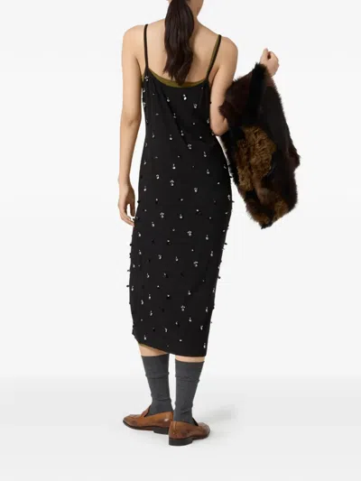 Miu Miu Embroidered Stretch Midi Dress In Black