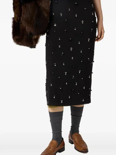 Miu Miu Embroidered Stretch Midi Dress In Black