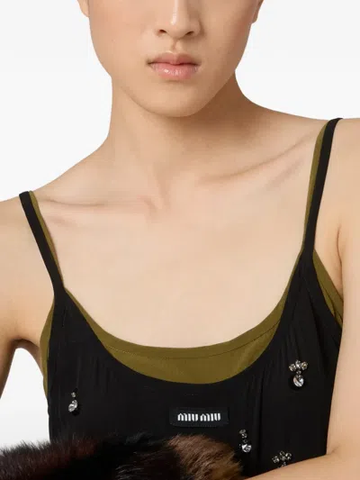 Miu Miu Embroidered Stretch Midi Dress In Black