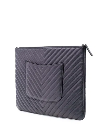 Pre-owned Chanel 2017-2018 Large Cc Chevron Iridescent Caviar O Case Clutch Bag In Purple