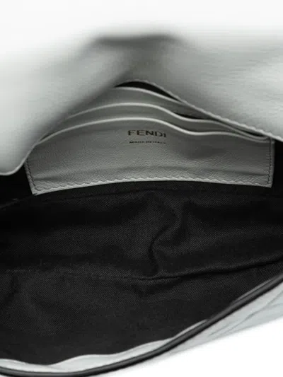 Pre-owned Fendi 2010-2025 Mini Zucca Embossed Leather Baguette Satchel In White