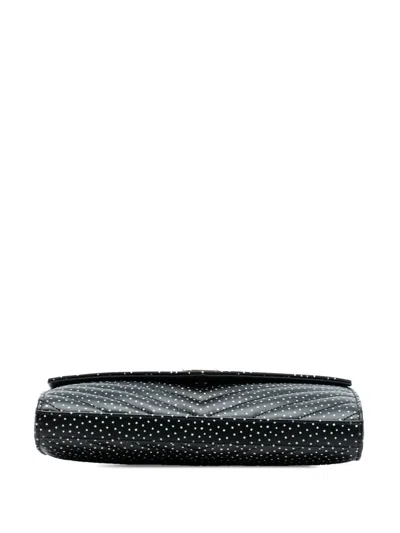 Pre-owned Saint Laurent 2020 Quilted Chevron Calfskin Polka Dot Monogram Envelope Chain Wallet Crossbody Bag In Black