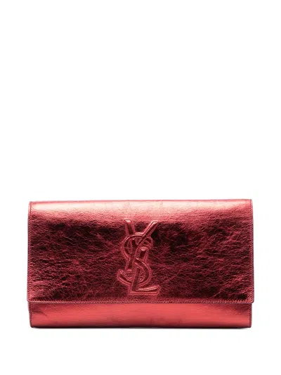 Pre-owned Saint Laurent 2000-2012 Crinkled Calfskin Belle De Jour Clutch Bag In Red