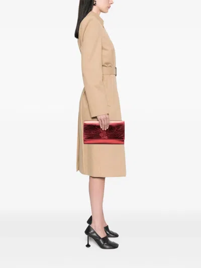 Pre-owned Saint Laurent 2000-2012 Crinkled Calfskin Belle De Jour Clutch Bag In Red