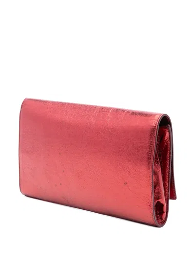 Pre-owned Saint Laurent 2000-2012 Crinkled Calfskin Belle De Jour Clutch Bag In Red