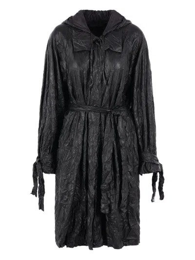 Maria Calderara Hooded Tie-waist Coat In Black