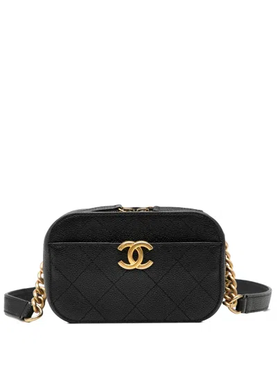 Pre-owned Chanel 2019 Cc Stitched Caviar Chic Affinity Belt Bag In Black