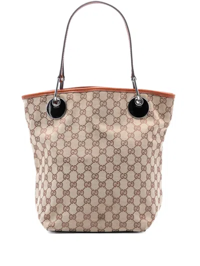 Pre-owned Gucci 2000-2015 Large Gg Canvas Eclipse Tote Bag In Brown