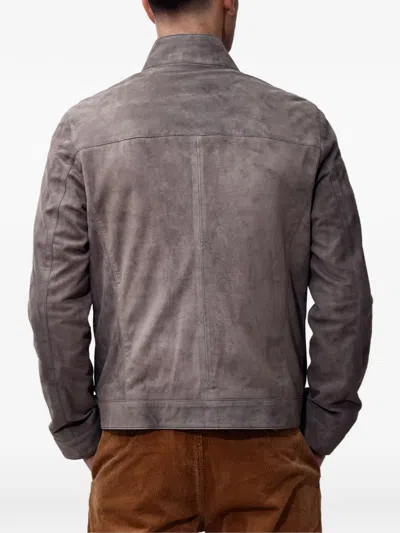 Poche Paris Zip-up Suede Jacket In Gray