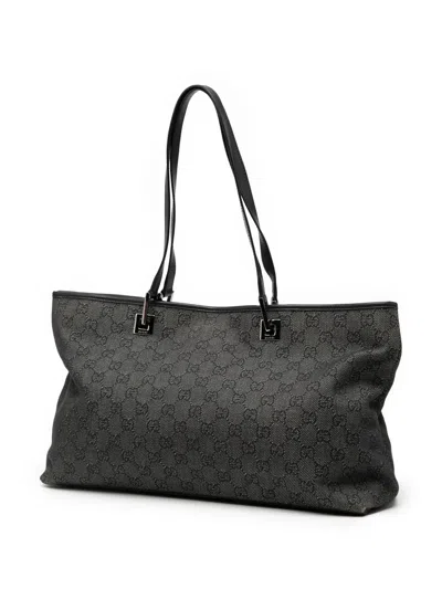 Pre-owned Gucci 2000-2015 Gg Denim Tote Bag In Gray
