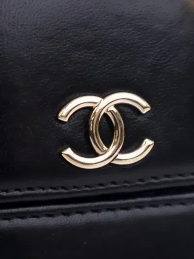 Pre-owned Chanel 2015-2016 Cc Lambskin Chain Around Phone Holder Crossbody Bag In Black