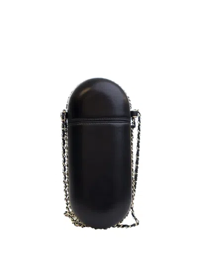 Pre-owned Chanel 2015-2016 Cc Lambskin Chain Around Phone Holder Crossbody Bag In Black