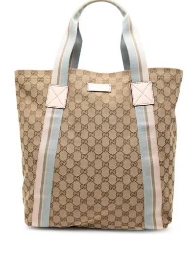 Pre-owned Gucci 2000-2015 Gg Canvas Web Tote Bag In Brown