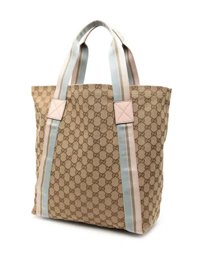 Pre-owned Gucci 2000-2015 Gg Canvas Web Tote Bag In Brown