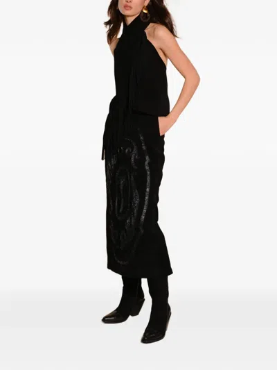 Johanna Ortiz Pueblo Ancestral Printed Leather Midi Skirt In Black