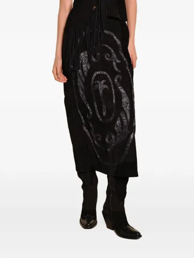 Johanna Ortiz Pueblo Ancestral Printed Leather Midi Skirt In Black