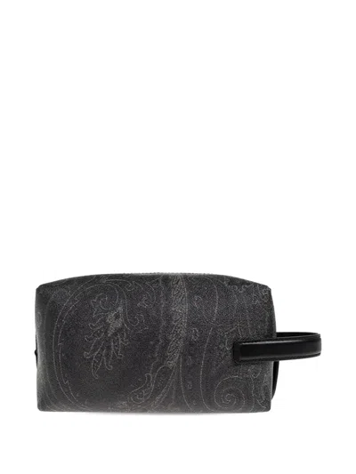 Etro Medium Arnica Pegasus-logo Paisley Wash Bag In Gray