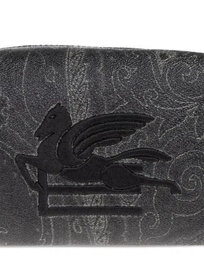 Etro Medium Arnica Pegasus-logo Paisley Wash Bag In Gray