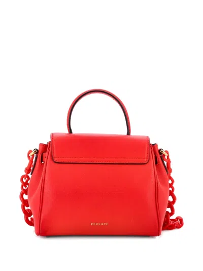 Pre-owned Versace La Medusa Top Handle Bag Leather Small Satchel In Red