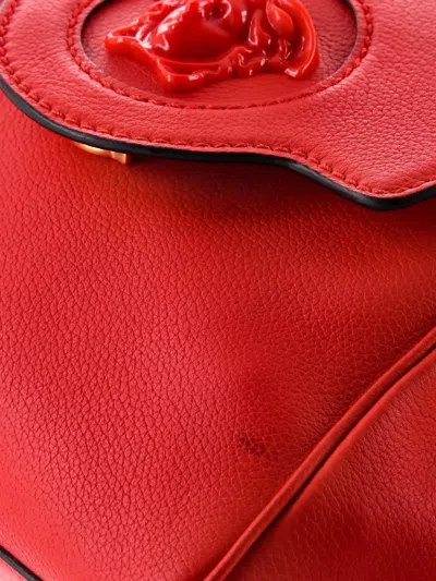 Pre-owned Versace La Medusa Top Handle Bag Leather Small Satchel In Red