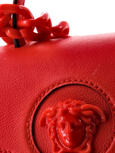 Pre-owned Versace La Medusa Top Handle Bag Leather Small Satchel In Red