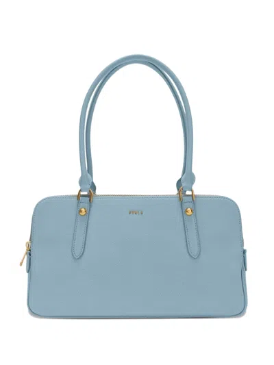 Furla Medium Boston Zip Leather Tote Bag In Blue