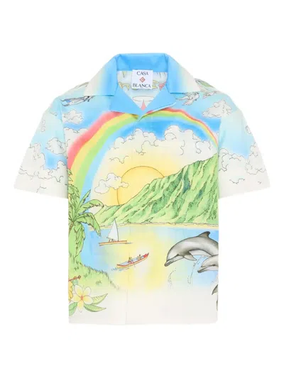 Casablanca Short-sleeve Graphic-print Shirt In Multi