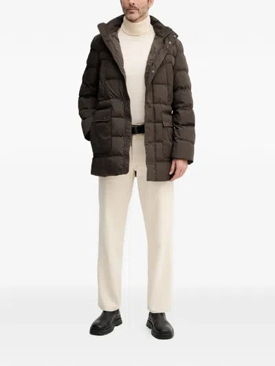 Geox Hooded-neck Padded Jacket In Brown